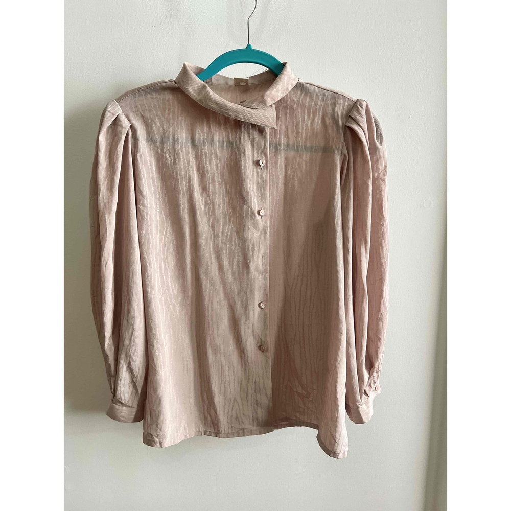 Zara Womens Light Pink Long Sleeve Button Puff Shoulder High Neck Blouse Size 40